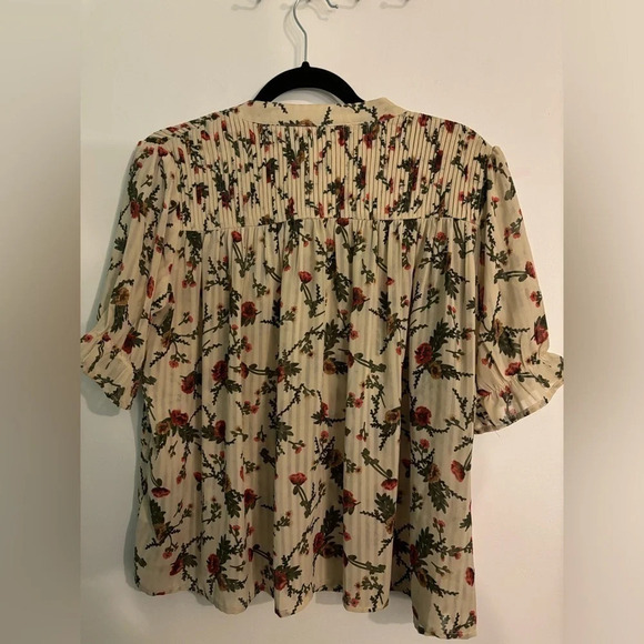 Ellison‎ Womens Medium Floral Blouse Tassel Ties Hidden Buttons Sheer Pinstripe - Picture 8 of 9